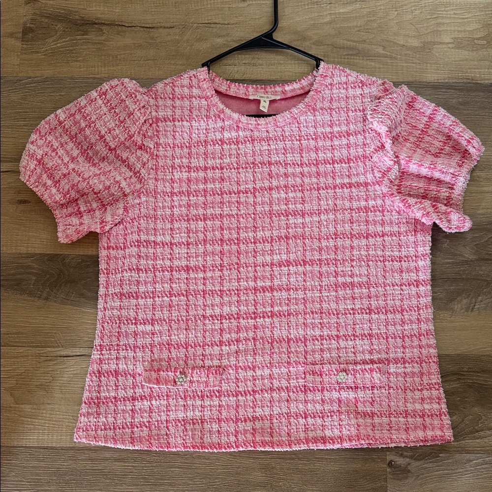 Elegant Pink Tweed Women's Blouse